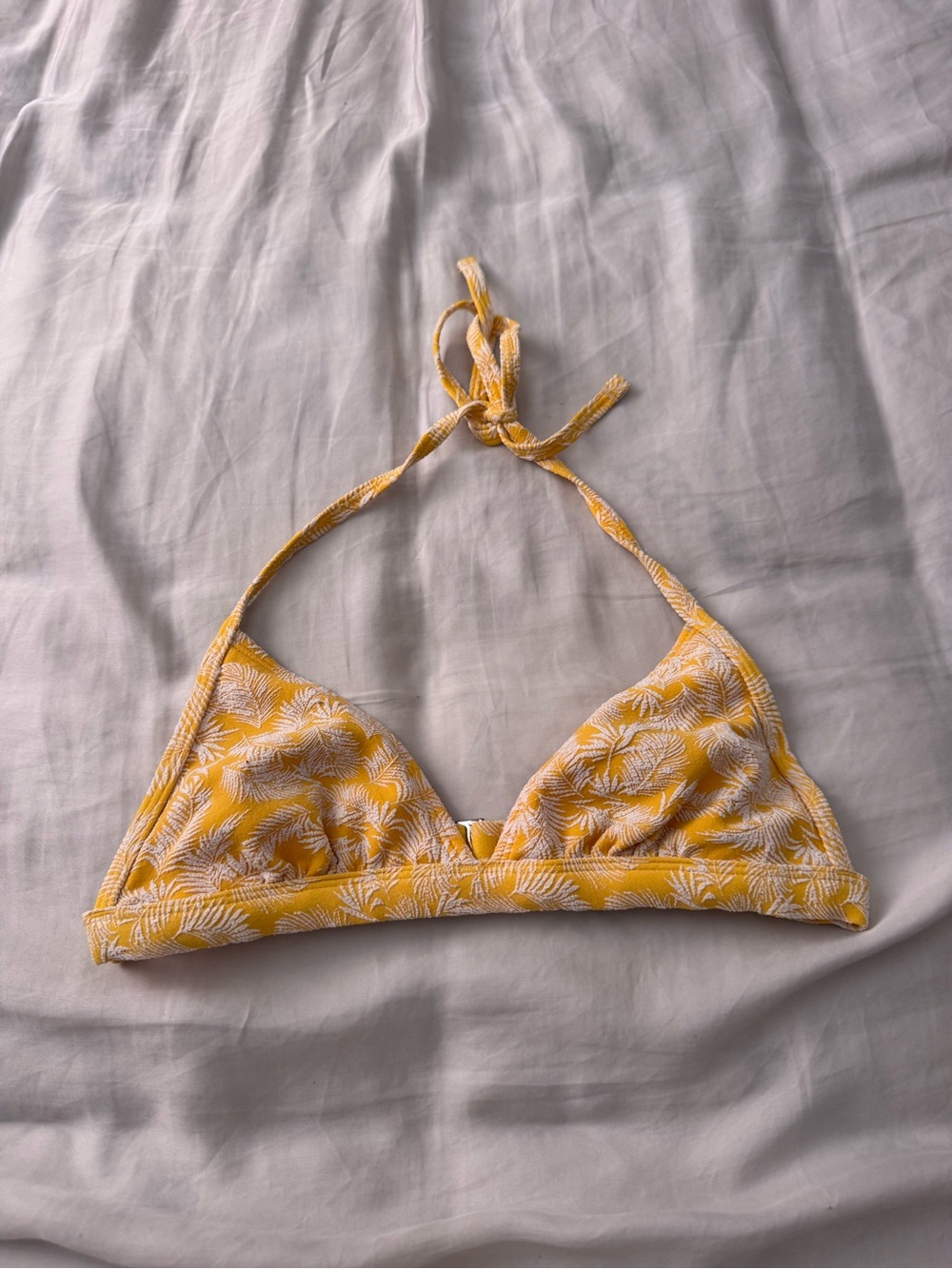 Xhilaration Yellow Palm-Print Halter Triangle Bikini Top